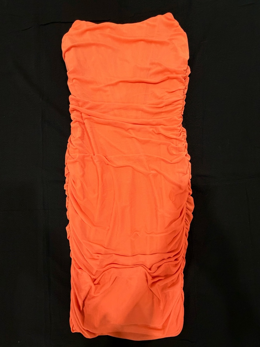 Strapless Ruched Orange Bodycon Dress